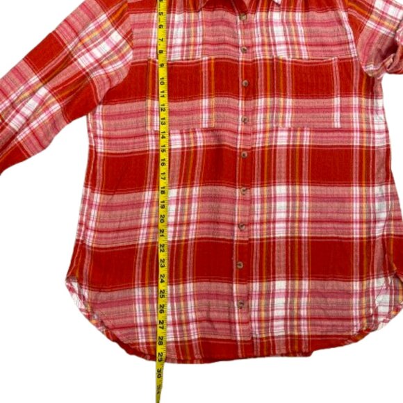 Anthropologie Pilcro Relaxed Plaid Buttondown Shirt Size M Orange - Picture 10 of 11
